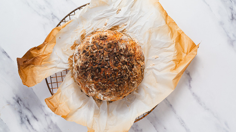 Baked bread on drying rack
