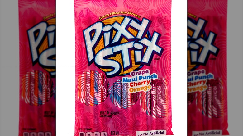 A Pixy Stix candy package with a white background