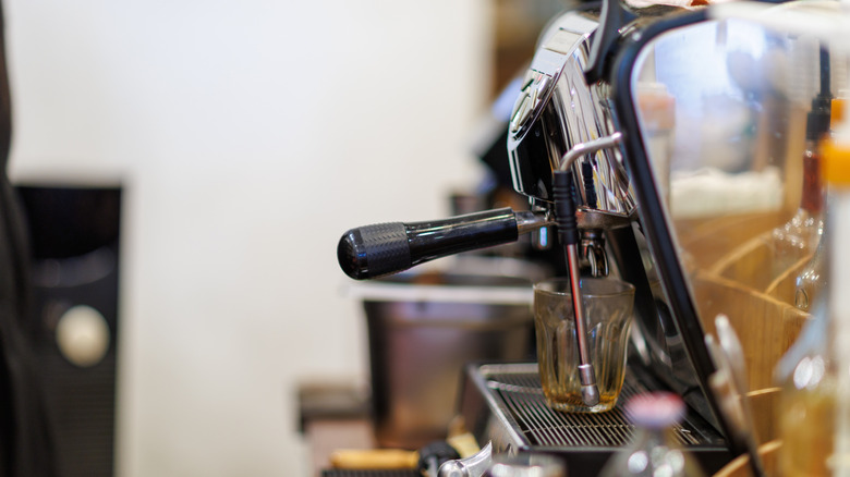 Close-up of a professional espresso machine's steam wand