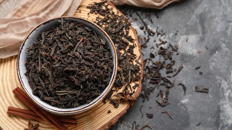 A bowl of dried Ceylon tea leaves