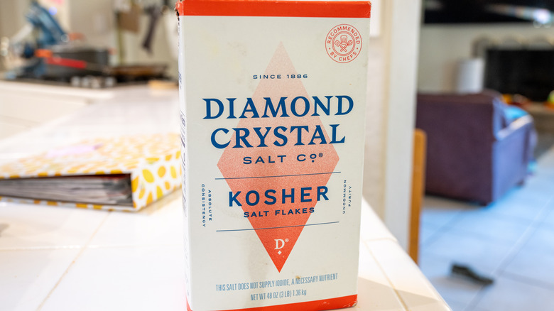Diamond Crystal kosher salt on a kitchen surface