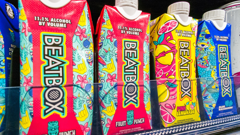 several flavors of BeatBox drinks on a shelf at a store