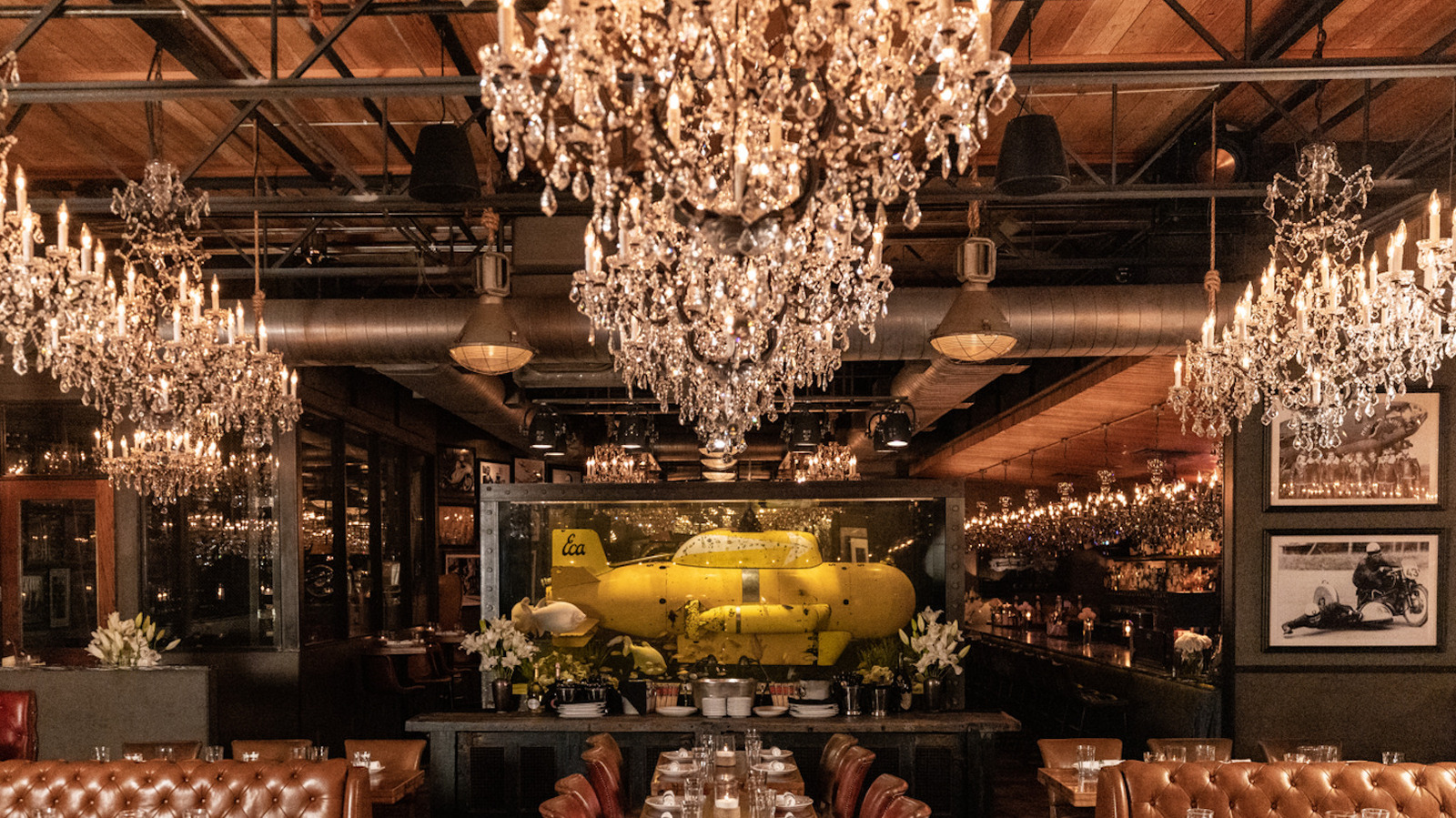 This Popular Dallas Steakhouse Looks Fancy, And Then You Notice The Submarine, Classic Car, And Motorcycles In The Dining Room - Tasting Table