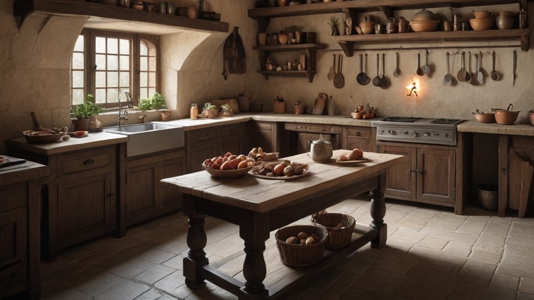 Rustic-style kitchen with wooden kitchen work table