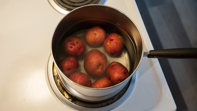 red potatoes in medium pot
