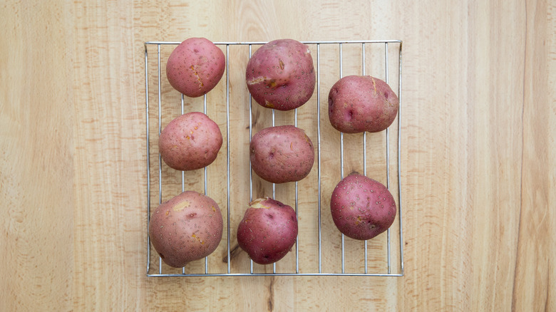 red potatoes on cooling rack