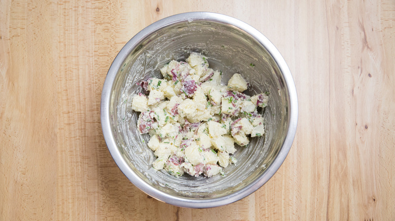 potato salad in mixing bowl