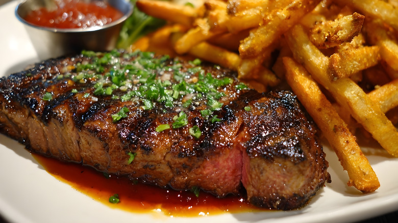 Juicy steak with French fries