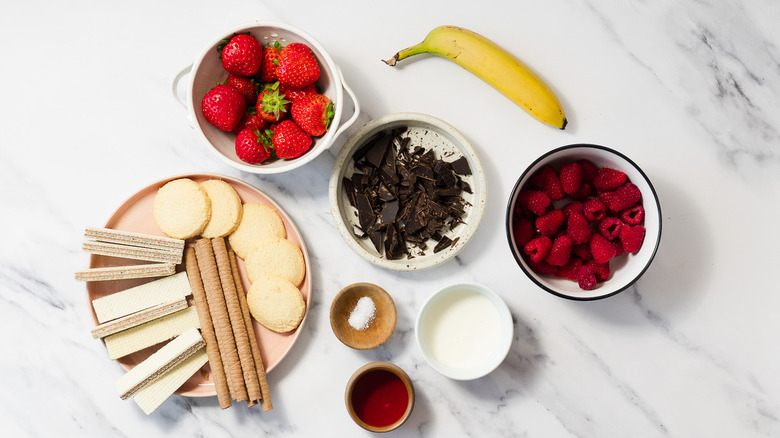 ingredients for chocolate fondue with dippers