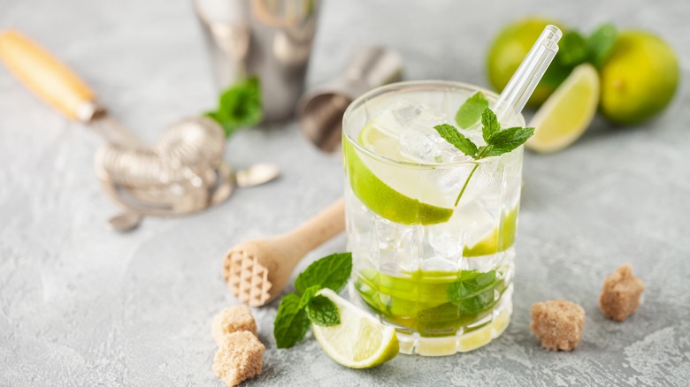 Fresh Caipiroska with lime mint