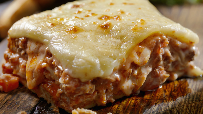 Slice of lasagna on a plate