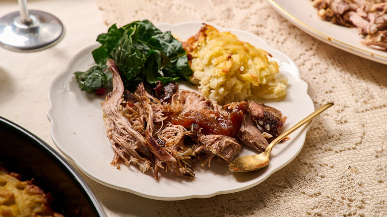 lamb on a plate with apple butter