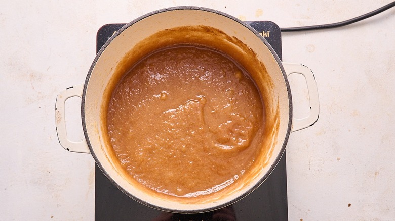 blended apples in a pot with spices
