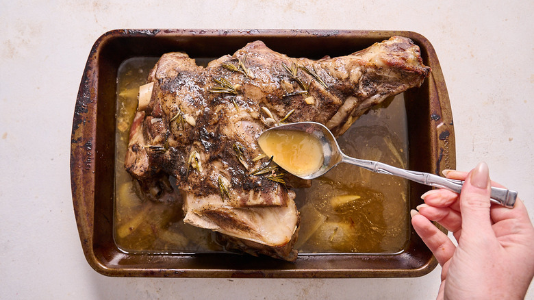 basting lamb with pan juices