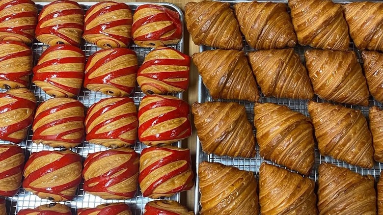 Top view of chocolate filled and classic croissants from Rustic Bread