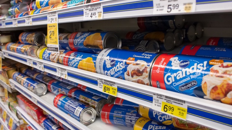 A store display of Pillsbury Grands cinnamon rolls