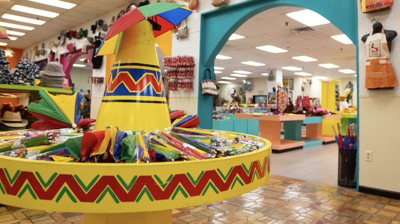 South of the Border interior with a sombrero-shaped umbrella holder