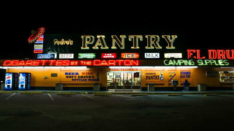 South of the Border shop at night