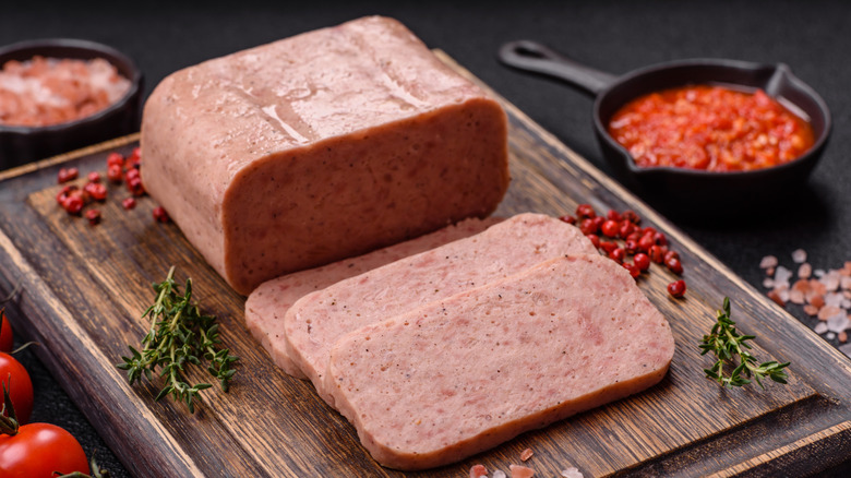 slices of spam with salt and peppers