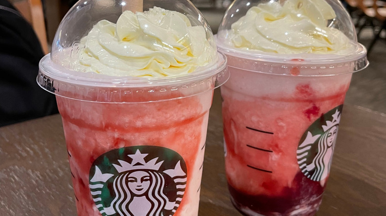 Starbucks Strawberry Créme Frappuccinos close up