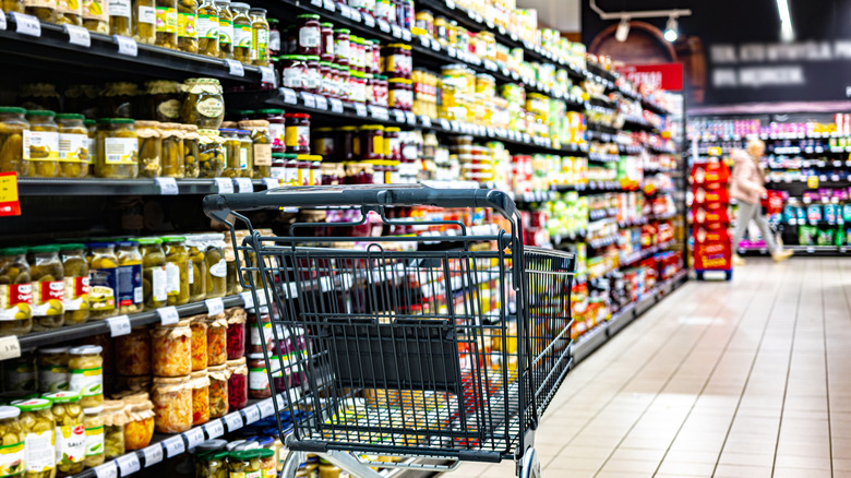 wall of food in supermarket