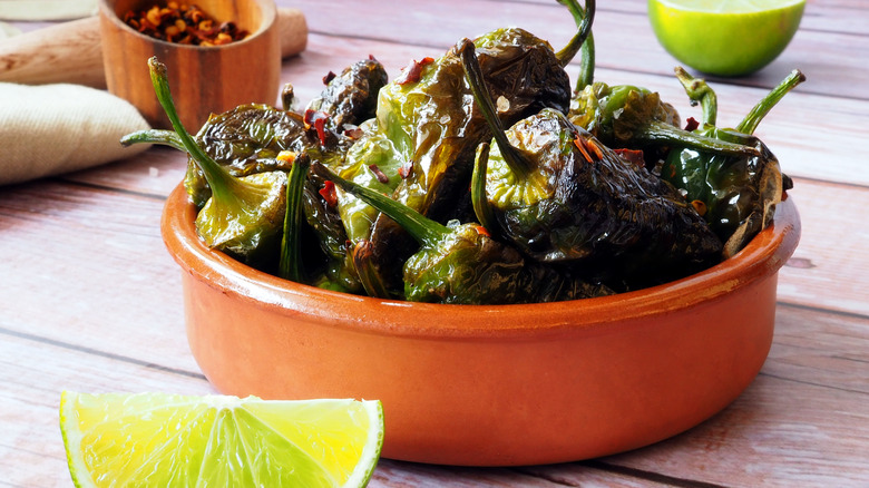 padrón peppers in bowl