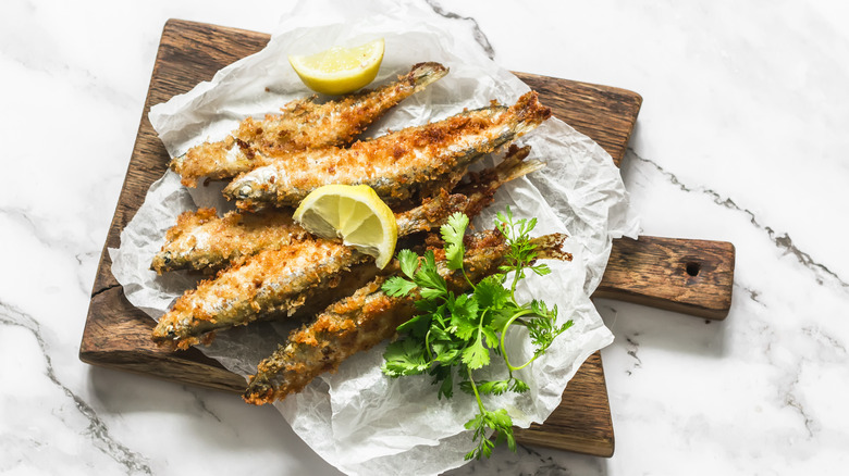 Breaded fried smelt fish