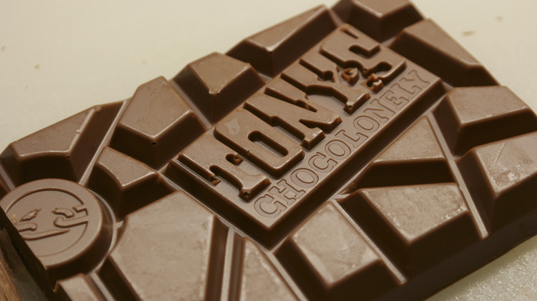 Closeup of Tony's Chocolate Bar unwrapped