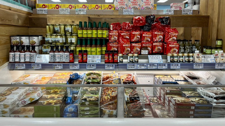 selection of frozen entrees at Trader Joe's grocery store