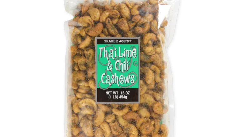 TJ's Thai lime and chili cashews on a white background