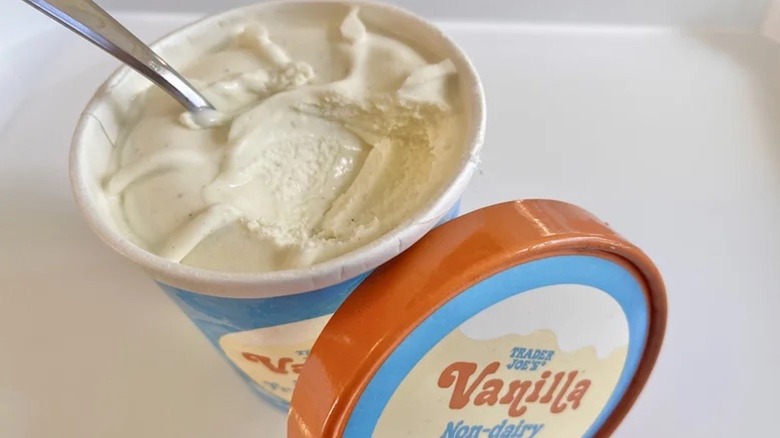 TJ's vanilla non-dairy frozen dessert with an open top