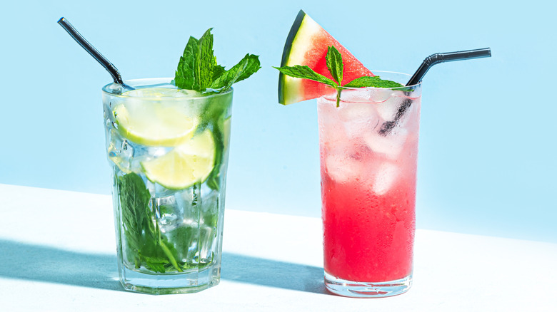 a classic mojito and a watermelon mojito
