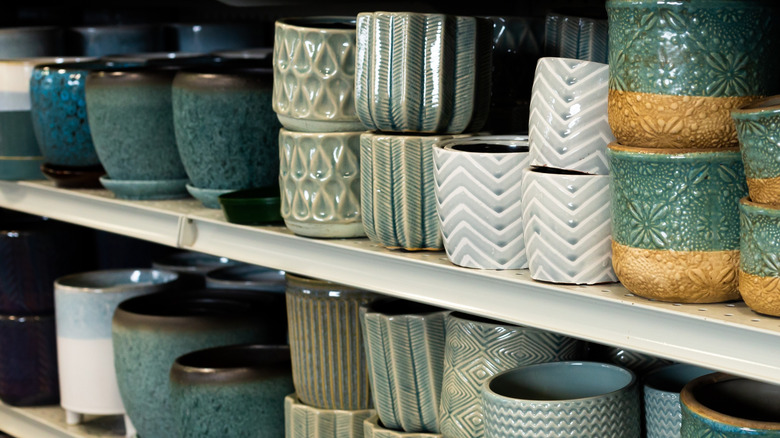 Selection of plant pots on a store shelf