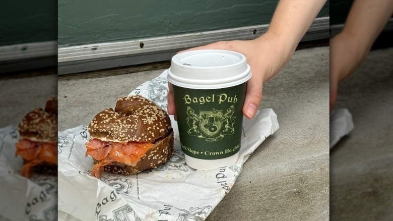 Bagel Pub bagel and takeaway coffee cup