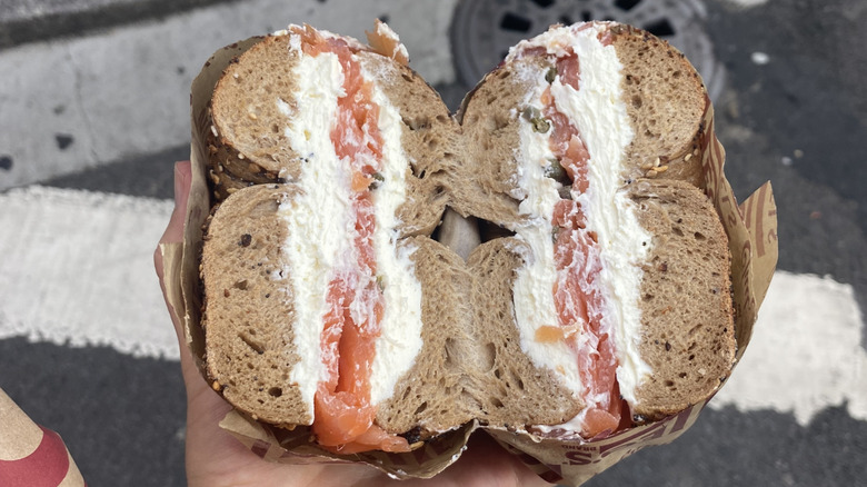 Halved bagel in New York