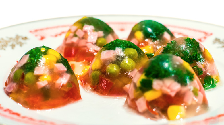 Vintage vegetable aspics on a decorative plate