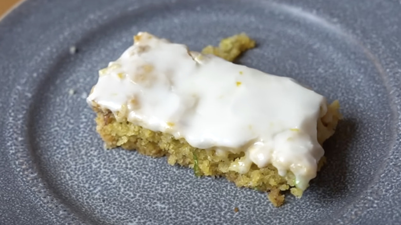 Lettuce cake bar with lemon frosting on plate
