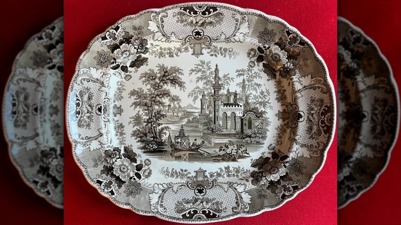 Vinatge brown transferware platter
