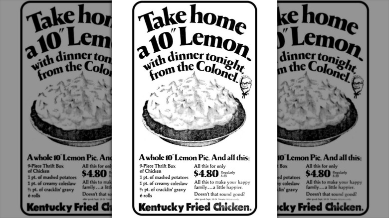 A 1970s promotion for a KFC meal with a 10 inch lemon pie