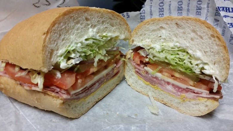 an Italian sandwich cut in half from Lanza