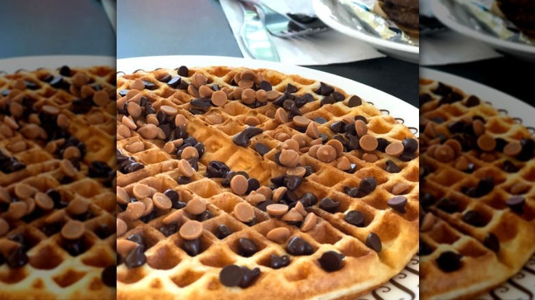 Waffle House waffle with peanut butter and chocolate chips