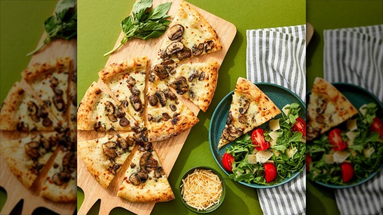 Walmart's bettergoods' Italian Wood-Fired Mushroom and Truffle Pizza with a side salad