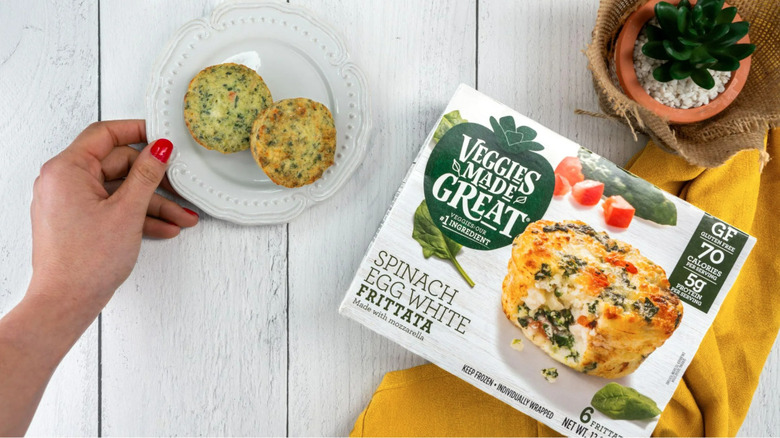 Walmart's Veggies Made Great Spinach Egg White Frittatas on plate next to box