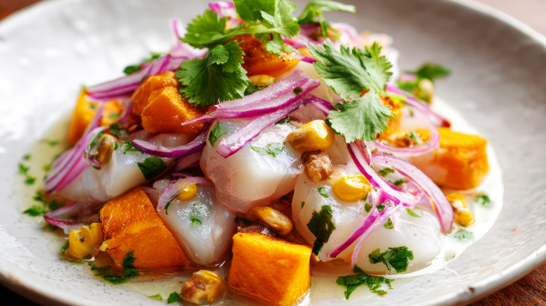 Peruvian ceviche with sweet potatoes