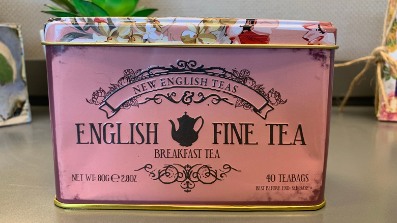 a metal tin for English tea bags