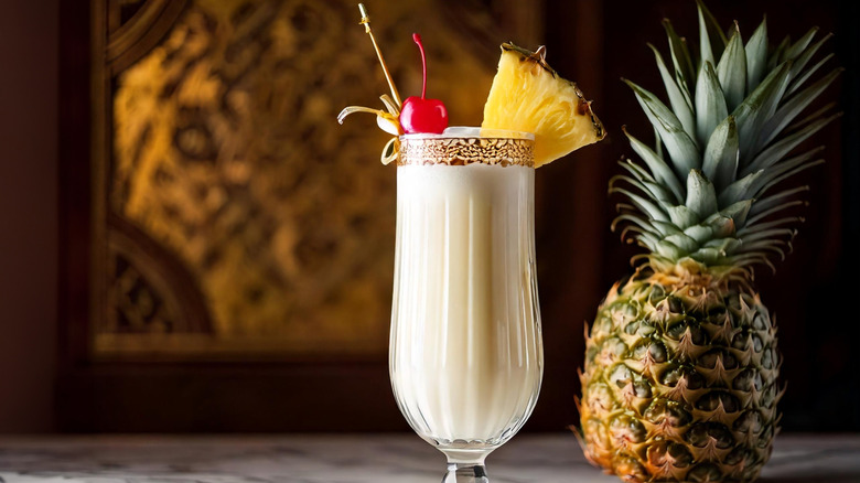 Frozen piña colada with pineapple garnish