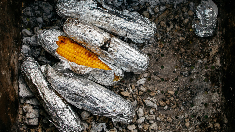 Corn wrapped in foil