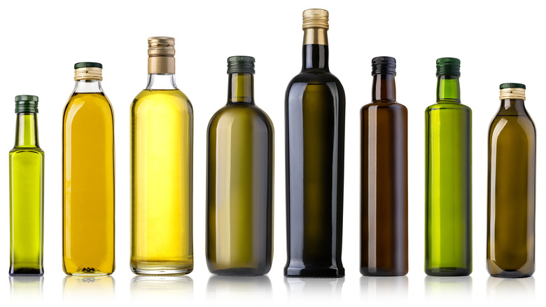 olive oil bottles lined up