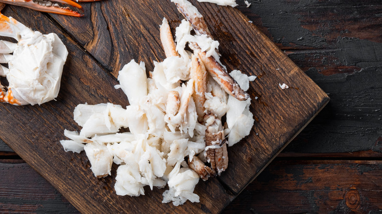 crab meat on cutting board