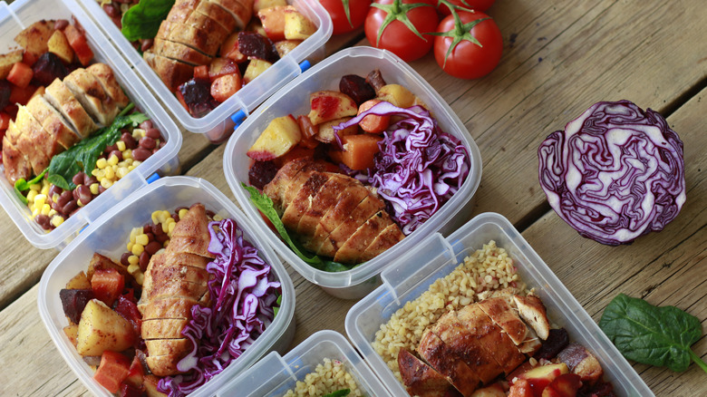 Meal prep lunches with chicken and cabbage